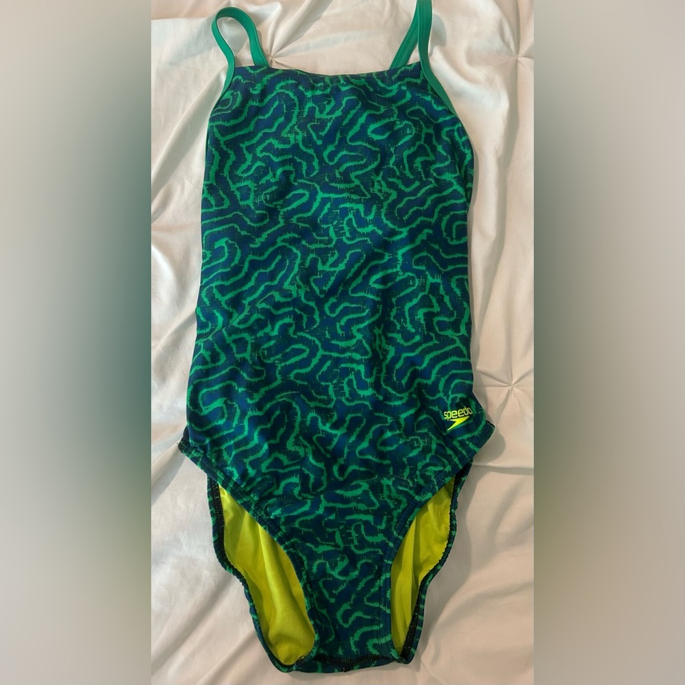 Speedo Women's Race Maze Flyback One Piece Swimsuit Blue/Green size 36